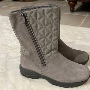 Lands End Gray Quilted Suede Boot 